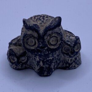 Mini Soapstone Carved Owls Wolf Canada Sculpture 1.5. inches
